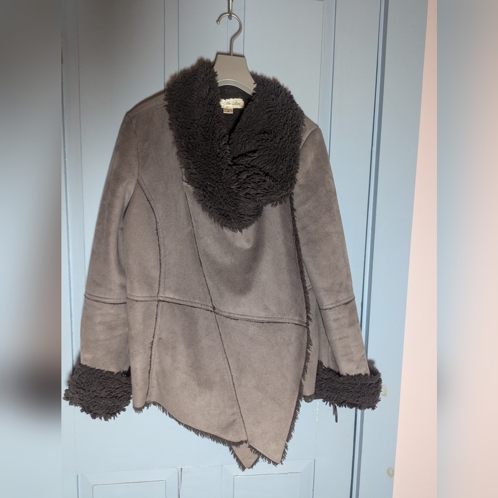 🤎 Au Lieu S Sherpa Faux Fur Suede Brown soft jacket S Y2K